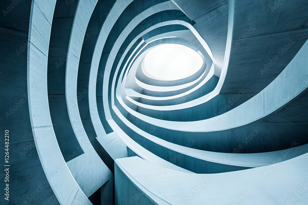 Poster abstract architectural photography showcasing a modern concrete structure with swirling, circular de