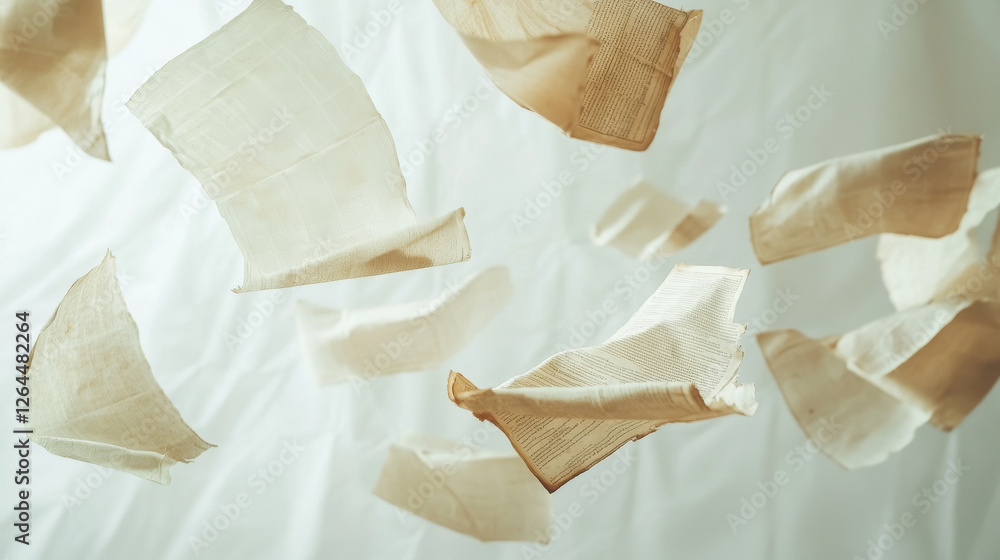 Poster realistic animation set of craft paper sheet falling down isolated on transparent background. vector