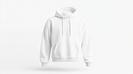 Plain white hoodie displayed on a neutral background, ideal for fashion advertising and design