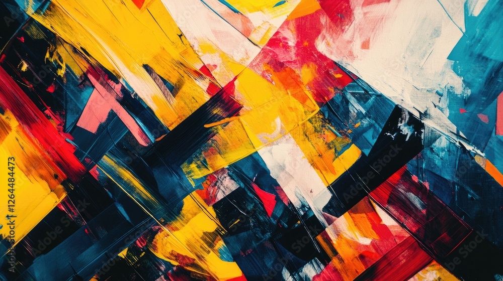 Poster a dynamic abstract background with sharp angles and vivid colors, creating a sense of movement and e