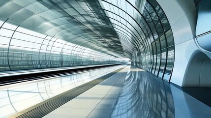 Fototapeta premium A futuristic high-speed train station, featuring cutting-edge architecture, with large glass panels and minimalistic design.
