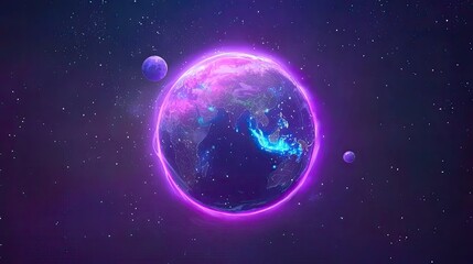 Vibrant cosmic scene showcasing a glowing Earth surrounded by colorful planets in space