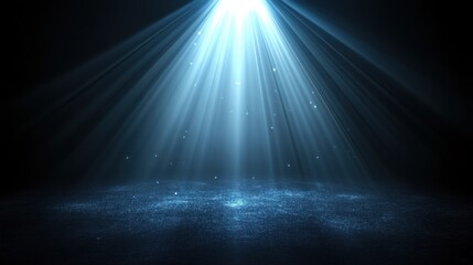 Fototapeta premium Abstract blue lines converge in a luminous beam against a dark background.