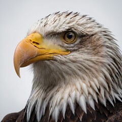 Naklejka premium A majestic bald eagle staring intensely, detailed feathers against a pure white background.