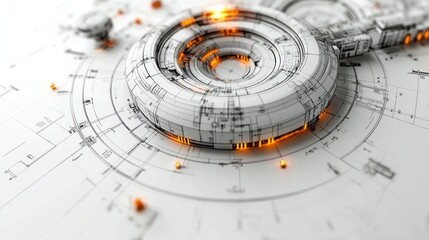 Futuristic Technology Blueprint: A 3D Render of a Complex Mechanical Device