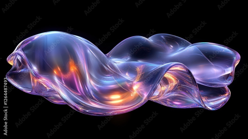 Poster abstract transparent glass droplet with refracted wavy lines on a high-definition background, 3d ren