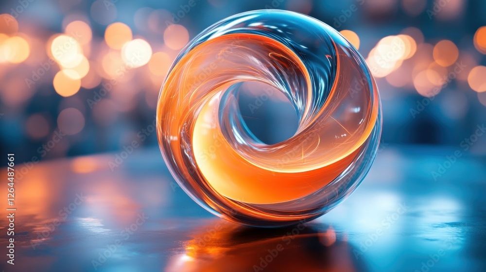 Poster abstract transparent glass orb with pulsating curved lines on a seamless background, 3d rendering il