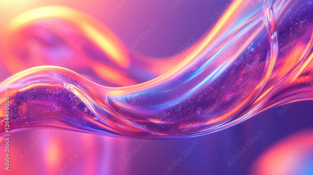 Poster abstract transparent glass seamless bubble with fluid lines on a prismatic background, 3d rendering 
