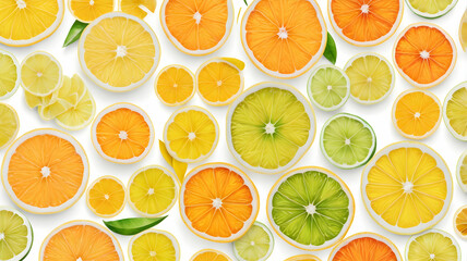 Obraz premium vibrant citrus medley featuring colorful lemon slices in various sizes on a white background
