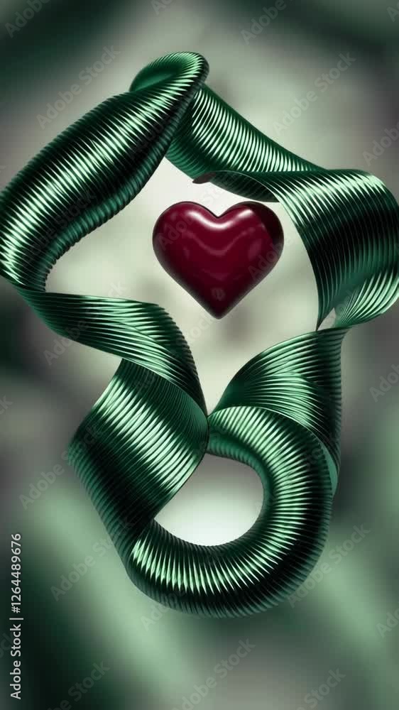 Aufkleber abstract composition with a red heart floating inside a spiral of textured green ribbon