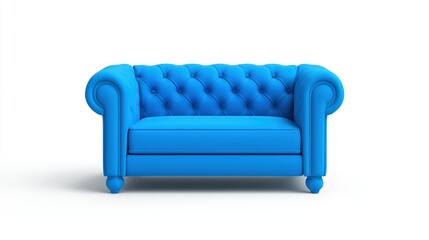 Azure Chesterfield Sofa: A vibrant blue Chesterfield sofa, with its iconic tufted button detailing and rolled arms, stands against a clean backdrop. Its classic design offers a modern twist.