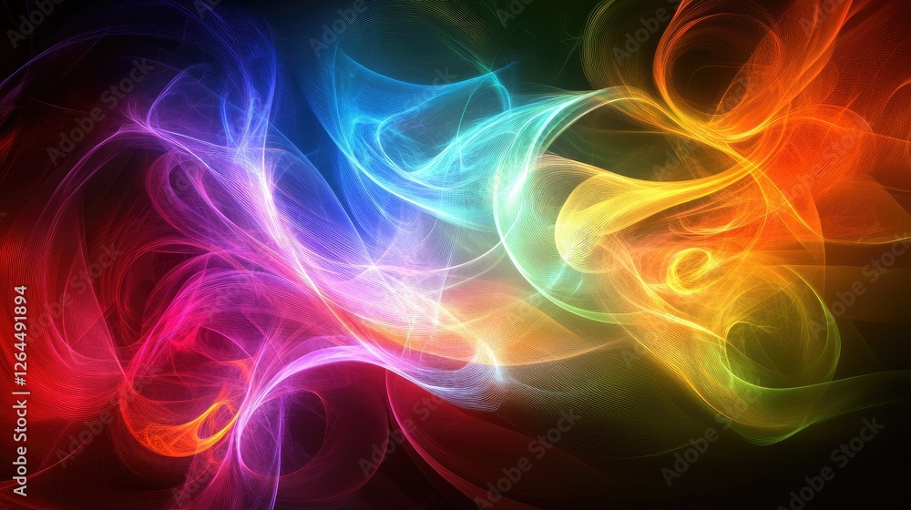 Poster a vibrant abstract background with swirling neon colors and smooth gradients, creating a dynamic and