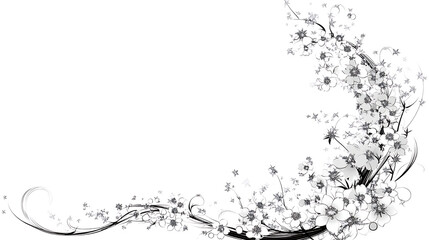 Elegant Floral Corner Design in White and Gray with Delicate Blossoms and Swirling Lines