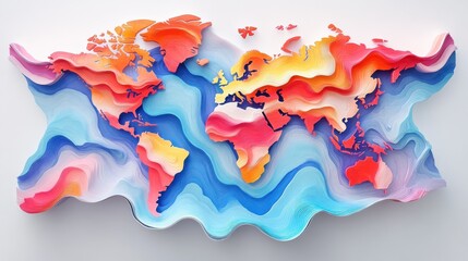 Colorful wavy world map on white background.