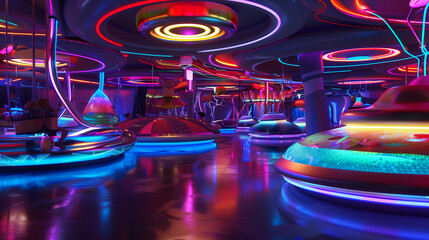 A futuristic amusement park where gravity defies reality, allowing visitors to float effortlessly through glowing, otherworldly attractions, creating a dreamlike experience.