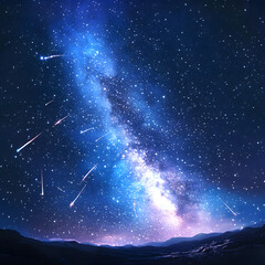 Celestial Canvas: A mesmerizing nightscape showcases the Milky Way and shooting stars, casting a spell of wonder and mystery in the vast expanse of the cosmos.