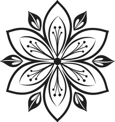 Ornamental Black and White Floral Design, Symmetrical Flower Pattern