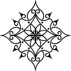 Ornate Black and White Floral Mandala Design Element