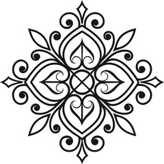 Ornate Black and White Floral Mandala Design Element