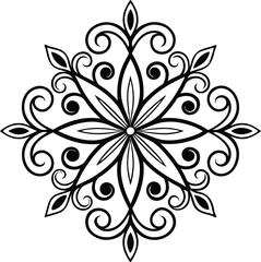 Ornate Floral Mandala Design, Black and White, Symmetrical, Elegant, Decorative, Swirls, Flourishes,