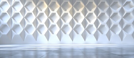 White Modern Interior Empty Room with Geometric Wall Design