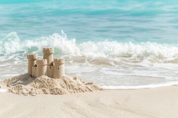 Building a sandcastle on the beach outdoors nature ocean.