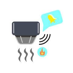  Smart smoke detector. A smoke detector that emits a signal with a warning symbol, indicating its function to detect smoke and notify the user in case of fire. Relevant to security and home automation