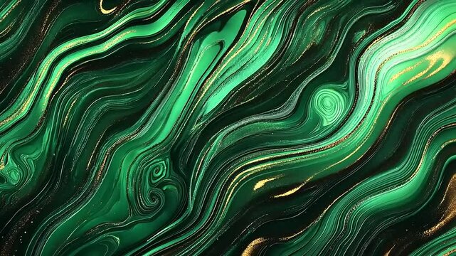 Abstract Green Marble Texture with Gold Accents and Flowing Design