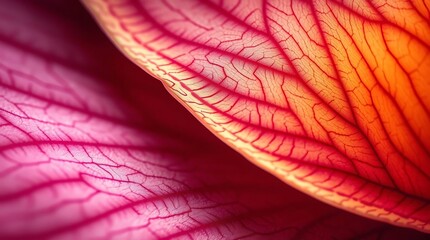 Fototapeta premium A high-resolution abstract background image depicting a macro shot of a flower petal, showcasing intricate veins and textures, with detailed, realistic rendering emphasizing the bea.