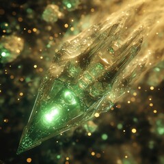 Futuristic Crystal Spaceship in Galactic Nebula with Dynamic Lights