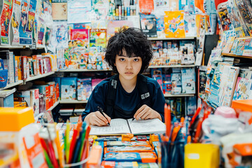 Youthful Focus Amidst a Kaleidoscope of Books
