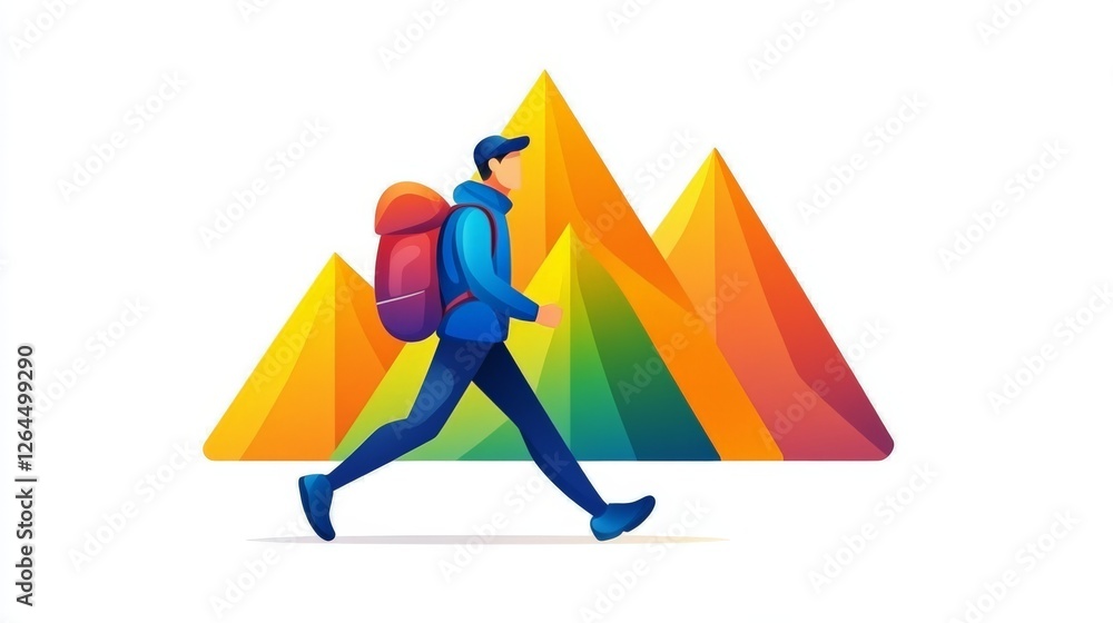 Poster colorful triangular peaks with abstract design elements symbolizing creativity, ambition, and concep