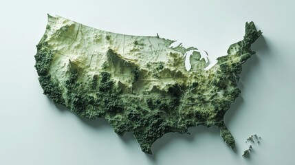 United states of america map on white background. tiered 3d render of empty USA territory. geographic area levels visualization. generative AI