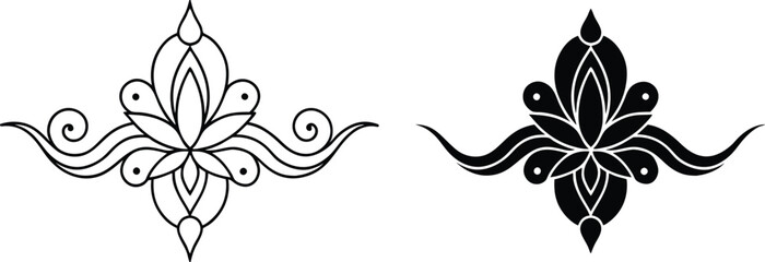 Floral Design Elements Black and White Ornate Lotus Swirls