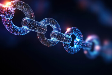 Digital blockchain chain links represent efficiency and security in technology