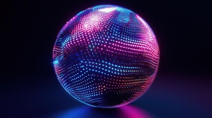 Creative 3d rendering sphere made of neon dots. Global network connection. Globe Grid. Worldwide communication. Futuristic earth globe. Science, technology and illustration on dark backdrop