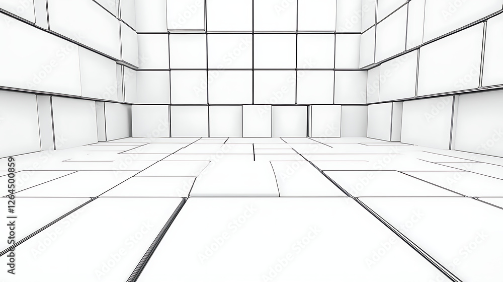 Poster enclosed cubical space with tiled floor and walls representing interior design and perspective