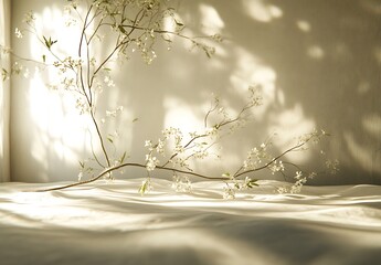 Spring Blossoms Branch Sunlight Shadow Wall Fabric Texture
