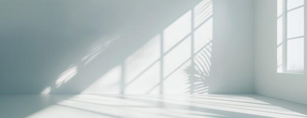 Fototapeta premium Empty White background window minimalist sunlight.