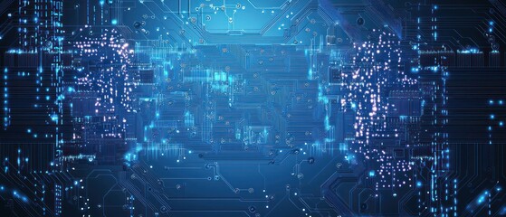 Abstract Blue and Purple Glowing Circuit Lines Digital Network Background