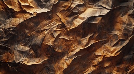 Crumpled brown paper texture, dramatic lighting, background blur, design element