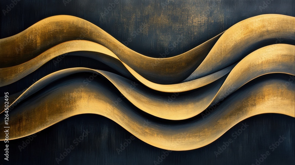 Poster a sleek and elegant abstract design featuring smooth, flowing golden waves set against a dark backgr