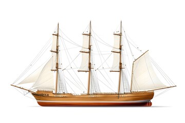 Fototapeta premium Wooden sailing ship illustration isolated on white