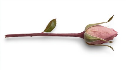 Fototapeta premium Pale Pink Rosebud on White Background