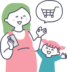 スマホで買い物をする妊婦さん