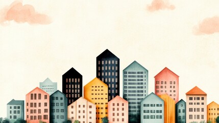 Pastel Cityscape Watercolor Illustration