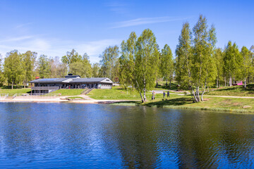 Fototapeta premium Outdoor recreation area by a lake