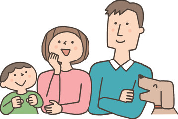 笑顔で見上げている家族