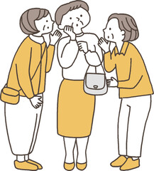 井戸端会議をするシニア女性たち単色