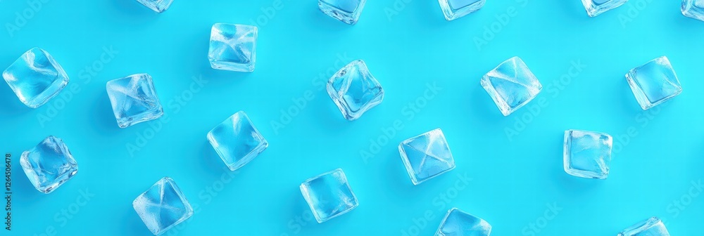 Poster ice cubes scattered on a bright blue surface create a refreshing and vibrant setting. generative ai